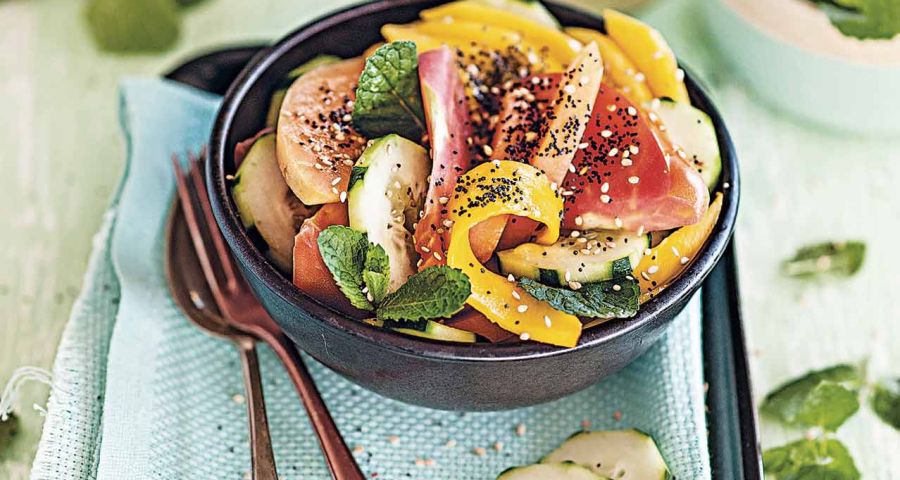 Mango, cucumber and melon salad