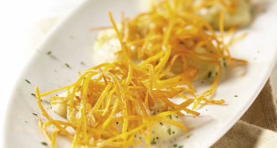 Fried pumpkin with kohlrabi, Savoy cabbage and potato cream