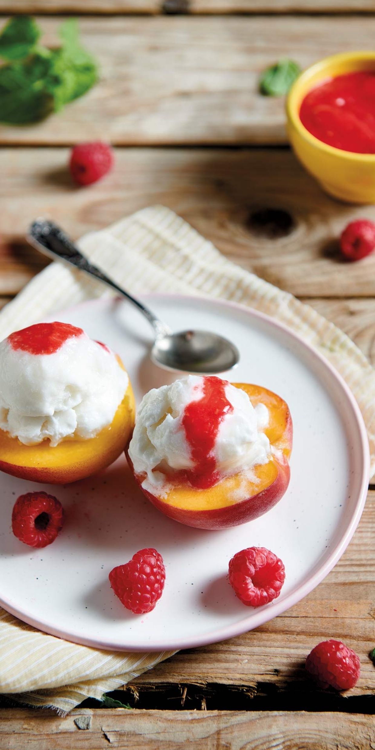 Pesche con sorbetto al cocco
