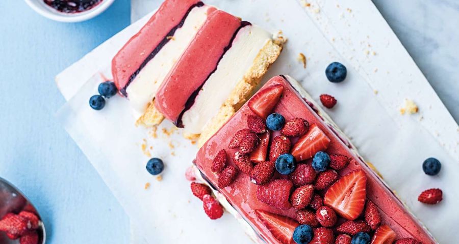 Semifreddo with strawberry sorbet and berries