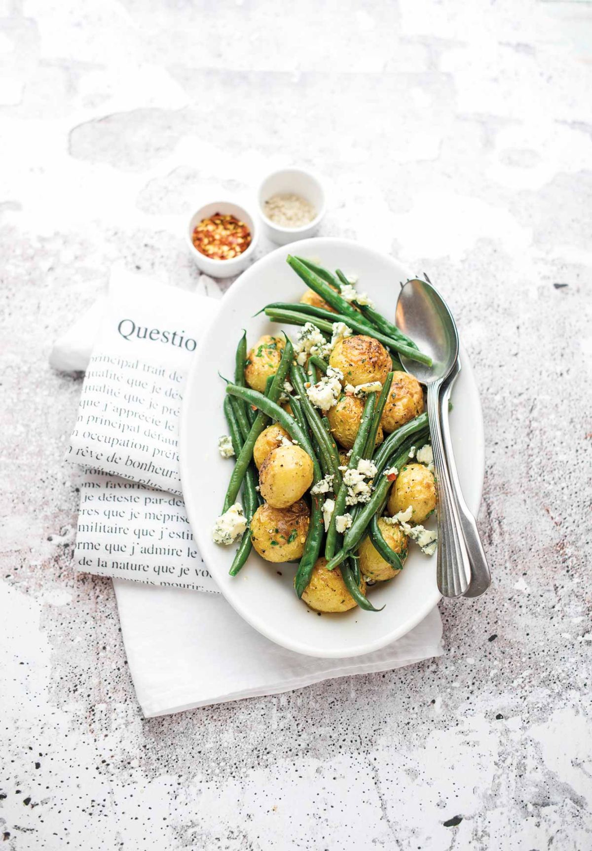 Insalata tiepida di patate arrosto fagiolini e gorgonzola