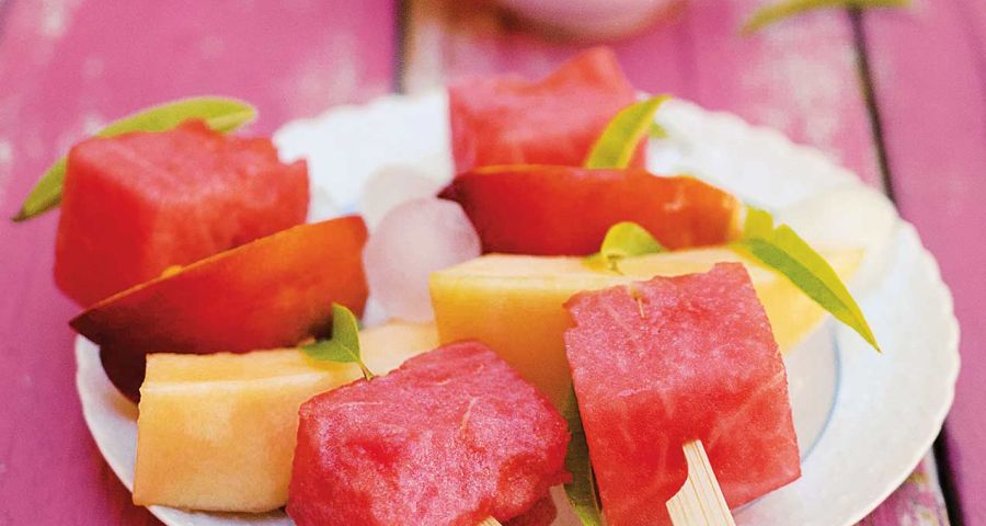 Summer fruit skewers with lemon verbena