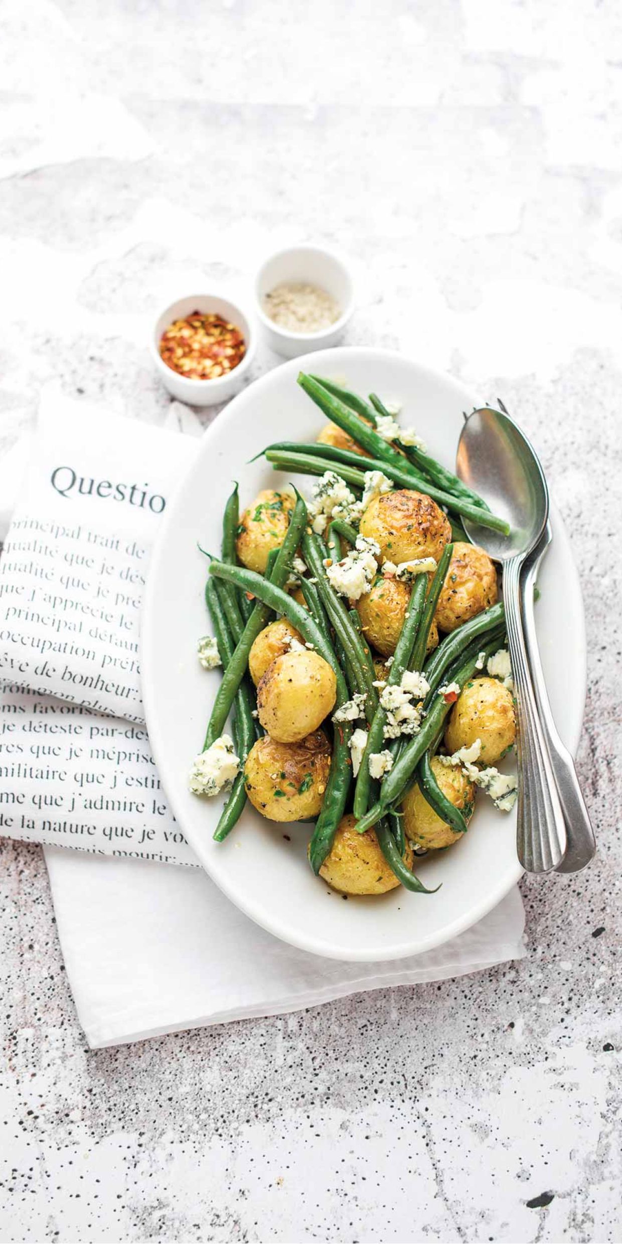 Insalata tiepida di patate arrosto fagiolini e gorgonzola
