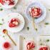 Strawberry bavarois with almond milk