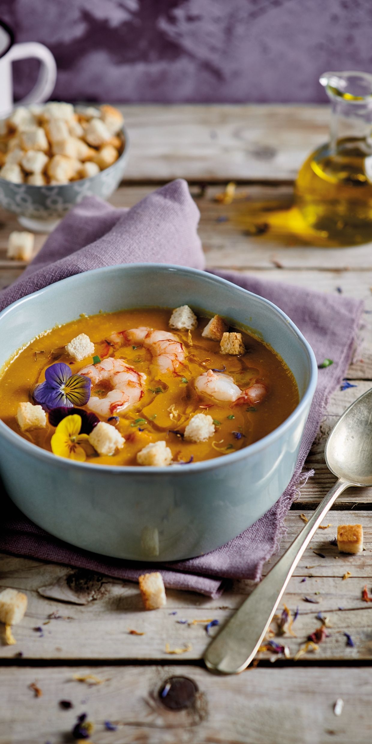 Crema di zucca saporita con gamberi