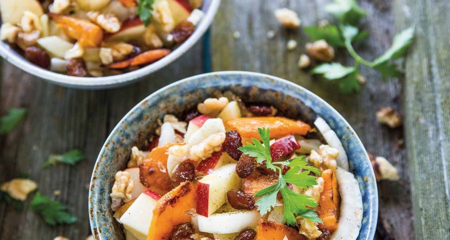 Apple salad with roasted pumpkin and fennel