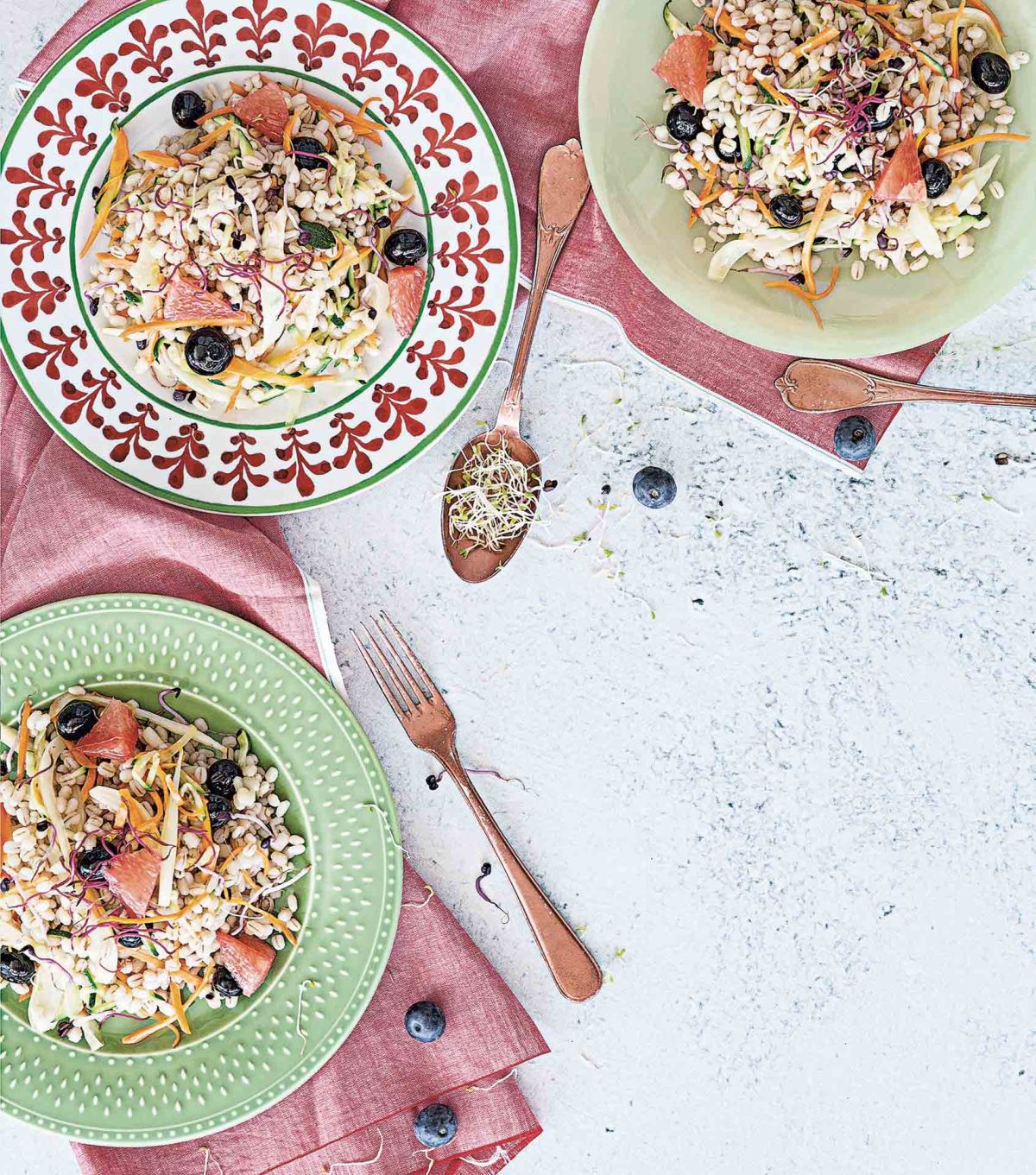 Insalata di orzo con germogli e mirtilli