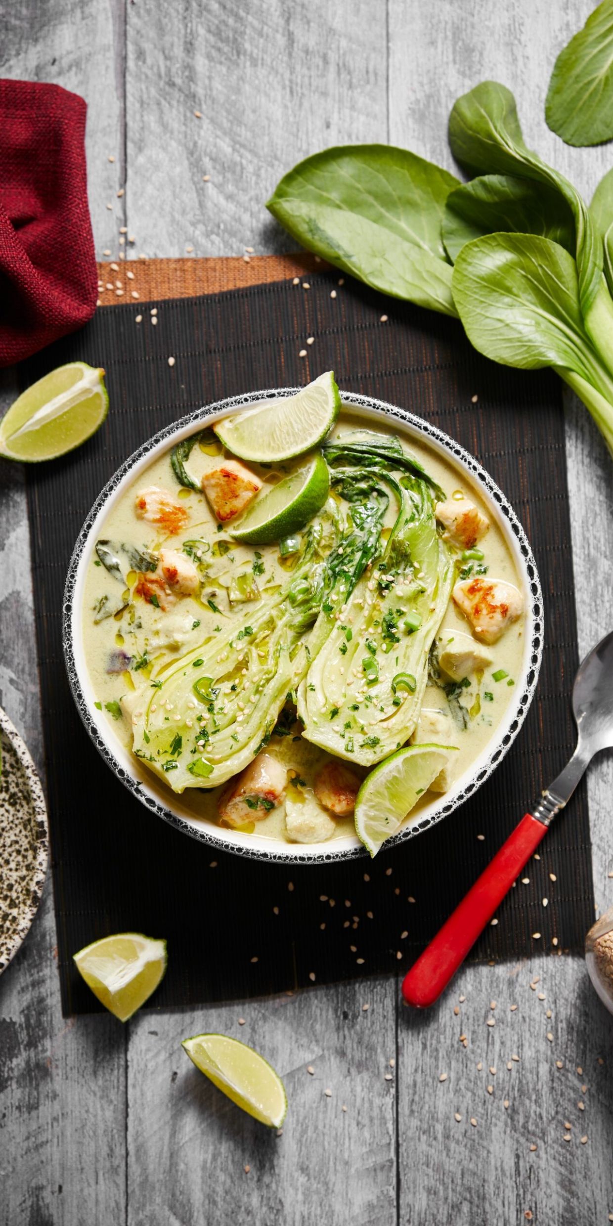 Curry verde di pollo e cavolo cinese