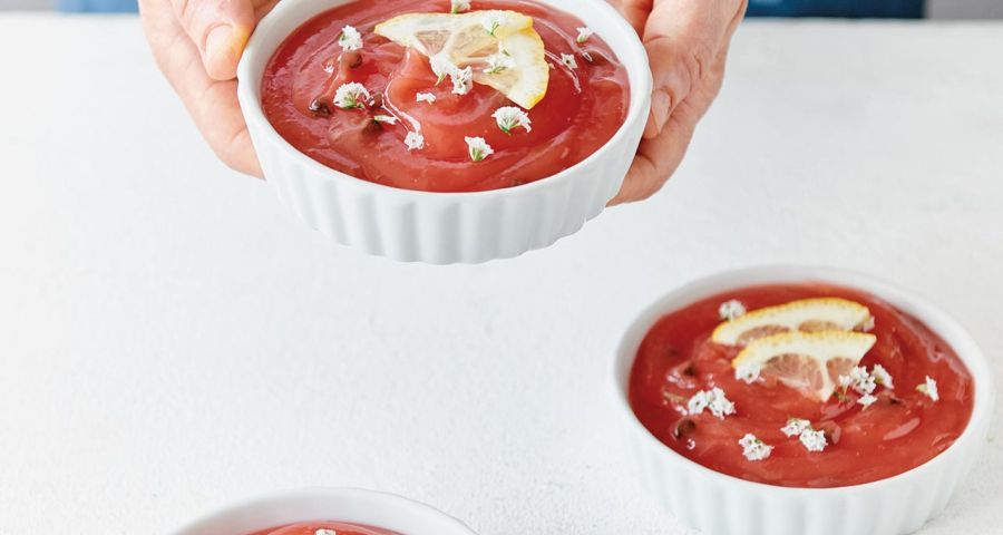 Watermelon pudding with jasmine flowers